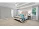 Bright main bedroom with large windows, tray ceiling, and neutral paint for a relaxing retreat at 5109 Windance Pl, Holly Springs, NC 27540