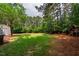 Picturesque backyard features playset, swing, and mature trees providing ample shade at 5205 Coffeetree Dr, Raleigh, NC 27613