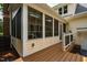 View of the screened in porch with an outdoor deck at 5205 Coffeetree Dr, Raleigh, NC 27613
