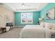 Bedroom with carpet, a ceiling fan, and a window overlooking a backyard at 8217 White Star Dr, Fuquay Varina, NC 27526
