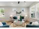Bright living room with wood floors, a decorative rug, an artful wall hanging and stylish furniture at 8217 White Star Dr, Fuquay Varina, NC 27526