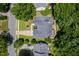 Overhead shot of a well-maintained home with a manicured lawn, driveway, and mature trees at 8828 Deerland Grove Dr, Raleigh, NC 27615