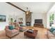 Bright and airy living room with a stone fireplace, hardwood floors, and comfortable seating at 9709 Batesville Dr, Raleigh, NC 27617