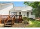 Backyard with a deck leading to a tree-lined perimeter at 1003 Blackberry Ln, Durham, NC 27712