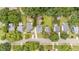 Aerial view of a residential neighborhood showcasing well-maintained homes and lush green landscaping at 1033 Mills St, Raleigh, NC 27608