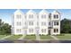 Rendering of the exterior of white townhomes with a grey door and a sidewalk leading to the entrance at 1532 Crescent Townes Way, Raleigh, NC 27604