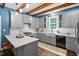 Updated kitchen with gray cabinets, farmhouse sink, and stainless appliances, perfect for entertaining at 1909 Ira Rd, Efland, NC 27243