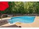 Backyard pool with a patio, a black fence, and a red umbrella at 1909 Ira Rd, Efland, NC 27243
