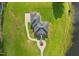 Top-down aerial of an estate home and meticulously manicured lawns and walkway at 2493 Nc-242, Benson, NC 27504