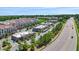 Scenic aerial shot of a mixed-use development featuring apartments, shopping, and a roadway, all nestled in a verdant landscape at 341 View Dr, Morrisville, NC 27560