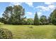 Lush back yard features green grass and mature landscaping at 404 Panorama Park Pl, Cary, NC 27519