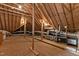 Unfinished attic featuring exposed rafters, insulation, and various equipment at 4315 Sugar Pine Ln, Durham, NC 27705