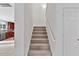 Carpeted stairway leading to the upper level of the home, freshly painted and well lit at 518 Emerald Downs Rd, Cary, NC 27519