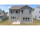 Backyard view of two-story house featuring an open yard with lush green lawn and concrete patio at 908 Adelphia Rd, Fuquay Varina, NC 27526