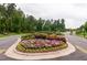 Landscaped roundabout with colorful flowers and manicured lawn at 1013 Poppy Fields Ln, Wake Forest, NC 27587