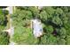 Bird's-eye view of a secluded home surrounded by lush trees, a driveway, and a backyard patio area at 12037 Deer Run, Raleigh, NC 27614