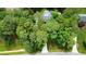 An aerial view of the home surrounded by mature trees shows the driveway and roof at 12037 Deer Run, Raleigh, NC 27614