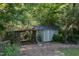 Outdoor shed with a trellis, surrounded by trees at 1613 Euclid Rd, Durham, NC 27713