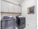 Spacious laundry room with gray cabinets and modern washer and dryer at 1804 Amberly Ledge Way, Cary, NC 27519