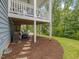The ground-level patio provides shaded outdoor space with access to the yard, perfect for relaxation at 1804 Amberly Ledge Way, Cary, NC 27519