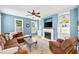 Comfortable living room with a fireplace, large windows, and stylish decor create a cozy atmosphere at 2445 Sapphire Valley Dr, Raleigh, NC 27604