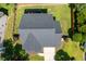Overhead view showcasing the roof, deck, driveway, and lush landscaping, highlighting the property's layout at 2933 Creek Moss Ave, Wake Forest, NC 27587