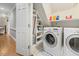 Convenient laundry room with appliances and storage shelves at 305 Lochridge Dr, Roxboro, NC 27573