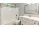 A stylish bathroom with a shower/tub combo and a bright white vanity at 3110 Trinness Dr, Durham, NC 27707