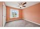 Bedroom features a ceiling fan, and neutral carpet at 33 Bluestone Dr, Smithfield, NC 27577