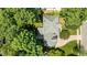 Aerial view showcasing the home's roof, backyard, mature trees and layout at 3720 Bridgeton Park Dr, Raleigh, NC 27612