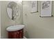 Elegant half bathroom featuring a vanity sink and stylish wall decor at 3720 Bridgeton Park Dr, Raleigh, NC 27612