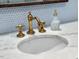 Close-up on the beautiful gold faucet and marble sink at 414 W Markham Ave, Durham, NC 27701
