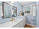 Charming bathroom featuring blue tile, marble countertops, and gold hardware at 414 W Markham Ave, Durham, NC 27701