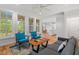 Bright and airy living room featuring large windows and view to the kitchen and outdoor space at 414 Wyndham Dr, Chapel Hill, NC 27516