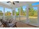 Comfortable screened-in porch with wooden floors and comfortable seating overlooking the well-kept backyard at 414 Wyndham Dr, Chapel Hill, NC 27516