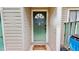 Close up of the front door with a decorative 'Home Sweet Home' mat and stylish hardware at 4736 Walden Pond Dr, Raleigh, NC 27604