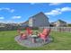 Backyard featuring a cozy fire pit with chairs surrounded by lush green grass at 525 Willow Breeze Ct, Zebulon, NC 27597