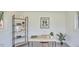 Shed interior with desk and shelving that creates a functional workspace at 554 Beacon Ridge Blvd, Chapel Hill, NC 27516