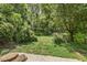 A lush backyard with various plants, trees, and a natural stone pathway at 601 Texanna Way, Holly Springs, NC 27540