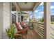 Cozy front porch with comfortable seating, plants, and a view of the neighborhood at 710 Vine Pkwy, Pittsboro, NC 27312