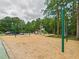 Community playground with a slide and other play structures on a wood chip surface at 7501 Montibillo Pkwy, Durham, NC 27713