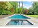 Backyard pool and hot tub are surrounded by mature trees and shrubs, creating a private oasis at 800 Lakestone Dr, Raleigh, NC 27609