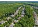 Aerial view of the neighborhood showcasing homes surrounded by lush green trees at 109 Aspenridge Dr, Holly Springs, NC 27540