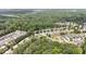 Wide aerial view of neighborhood with mature trees, homes, and winding roads at 1304 Barnford Mill Rd, Wake Forest, NC 27587