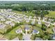 Aerial view of a residential neighborhood with well-maintained lawns and tree-lined streets at 1400 Manley Ct, Fuquay Varina, NC 27526