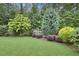 Green backyard with lovely shrubs, privacy fence, and manicured lawn at 1601 Bellenden Dr, Durham, NC 27713
