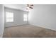 A spacious bedroom with neutral-toned carpet, a ceiling fan, and two windows at 167 Young Farm Dr, Lillington, NC 27546