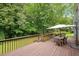 Spacious back deck with shade umbrella and wooded views offers great privacy at 2008 Corberrie Ln, Raleigh, NC 27613