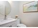 Stylish powder room features modern vanity, round mirror, and updated fixtures at 2008 Corberrie Ln, Raleigh, NC 27613