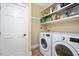 Modern laundry room with LG washer and dryer, plus ample shelving at 2008 Corberrie Ln, Raleigh, NC 27613